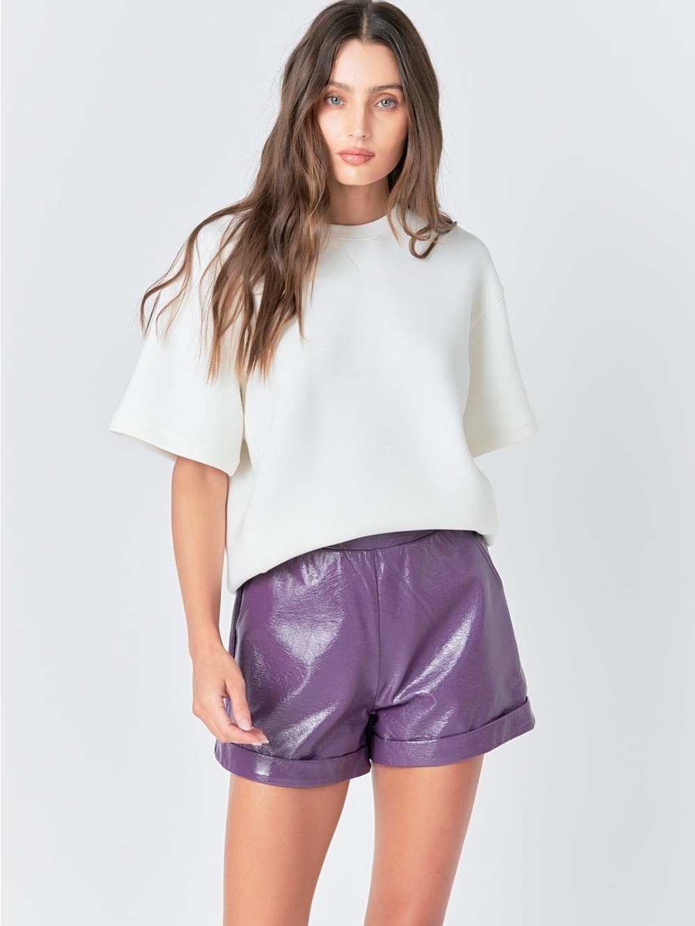 GREY LAB High Waist Shiny Purple Women’s Shorts